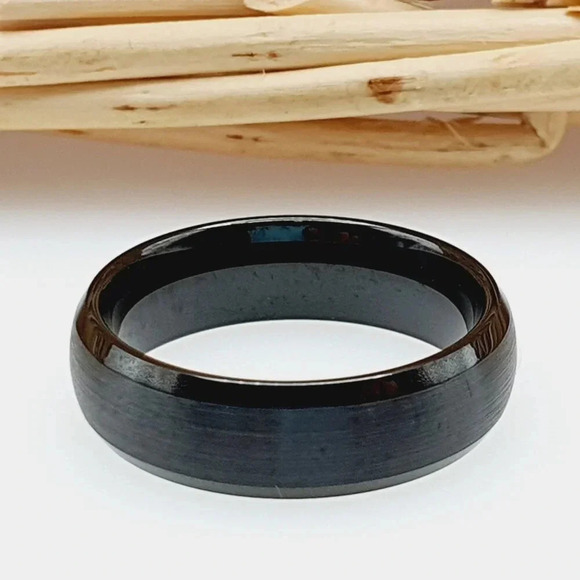 "High Polished Beveled Brushed Center Black Tungsten Ring, GALTUN876 - Picture 5 of 5